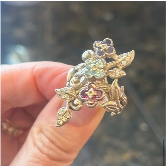 BARBARA BIXBY LOTUS FLOWER RING STERLING 925 RHODOLITE IOLITE TOPAZ GEMS 7.5 EUC - Picture 16 of 16